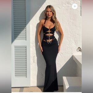 OUTCAST CLOTHING SANSA MAXI DRESS BLACK BNWT CHAIN & CUT OUT SIZE MEDIUM